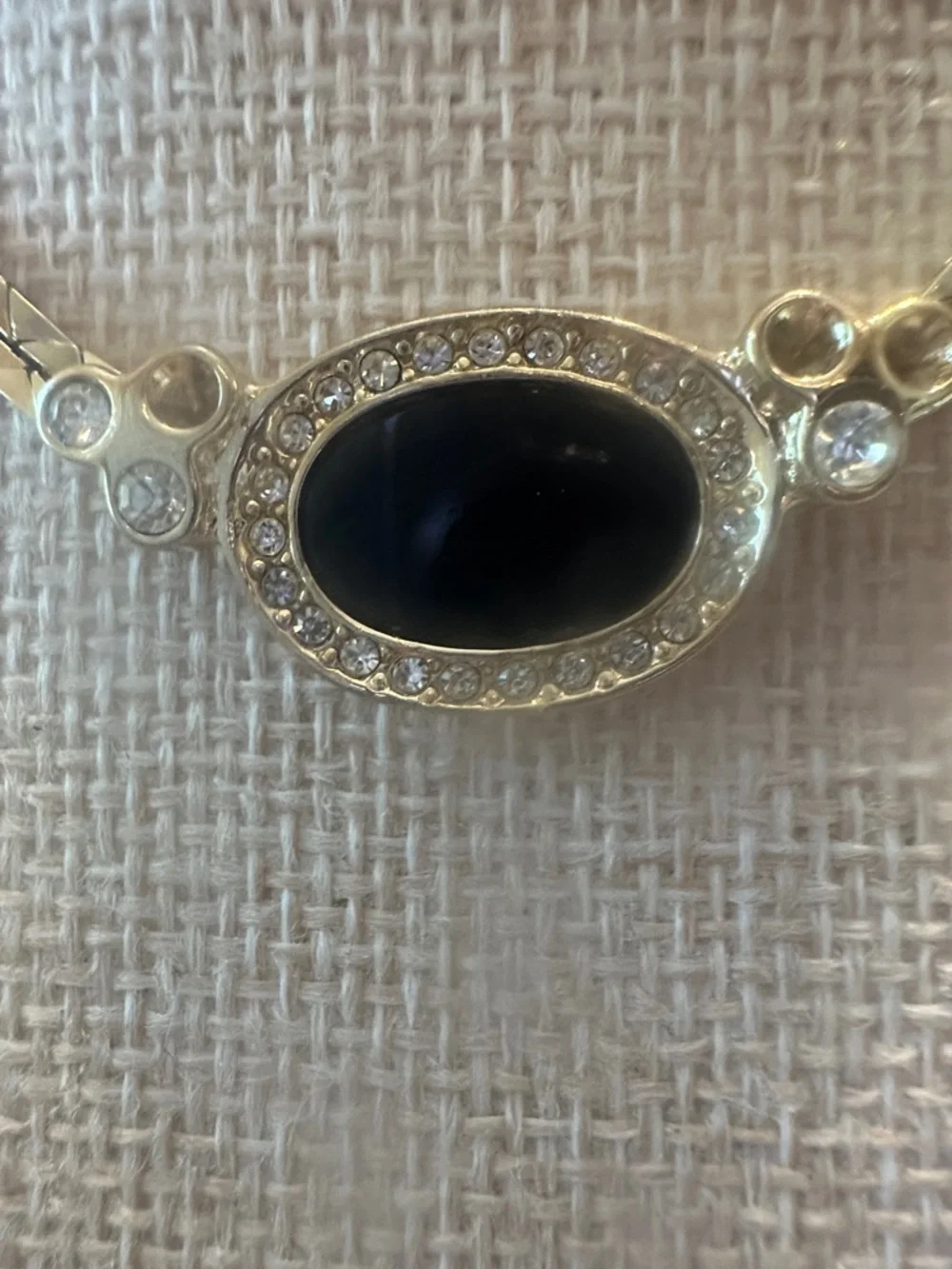 Vintage Christian Dior Signed Gold Oval Pendant Necklace Black Stone - Picture 2 of 4